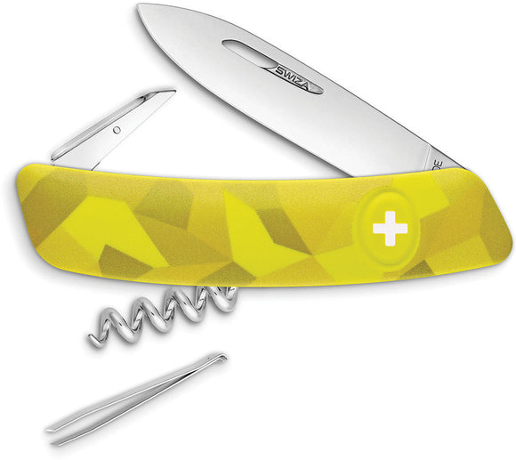 Swiza C01 Button Lock Knife Corkscrew Tweezers Yellow Camo Multi-Tool 102080