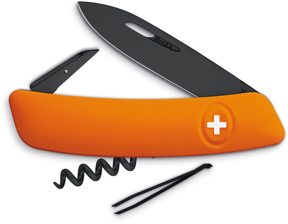 Swiza D01 Swiss Pocket Knife Black Screwdriver Tweezers Orange Multi-Tool 131060