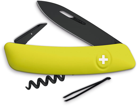 Swiza D01 Swiss Pocket Knife Black Screwdriver Tweezers Yellow Multi-Tool 131080