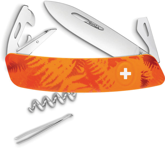 Swiza C03 Button Lock Knife Corkscrew Tweezers Orange Camo Multi-Tool 302060