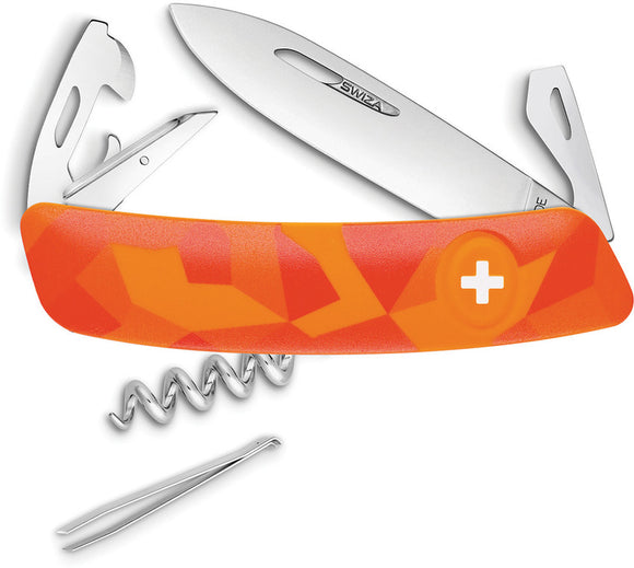 Swiza C03 Button Lock Knife Corkscrew Orange Camo Folding Multi-Tool 302070