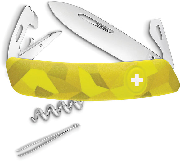 Swiza C03 Button Lock Knife Corkscrew Yellow Camo Folding Multi-Tool 302080