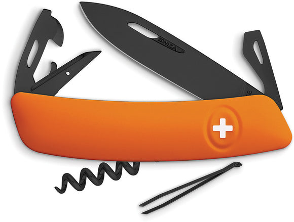 Swiza D03 Swiss Pocket Knife Black Screwdriver Tweezers Orange Multi-Tool 331060