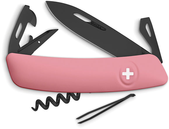 Swiza D03 Swiss Pocket Knife Black Screwdriver Corkscrew Pink Multi-Tool 331910