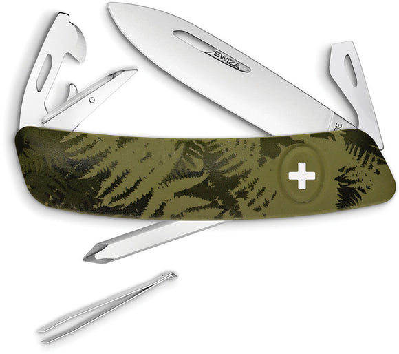 Swiza C04 Button Lock Knife Corkscrew Green Camo Handle Multi-Tool 402050