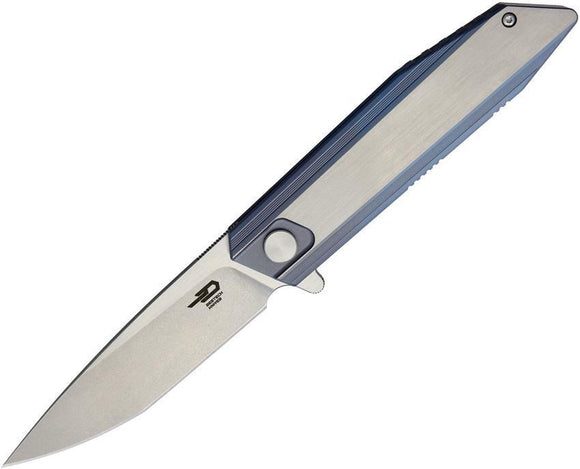 Bestech 1701 Blue & Silver Titanium Handle Framelock Folding Blade Knife