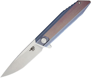 Bestech 1701 Blue Titanium Handle Framelock Stainless Folding Blade Knife