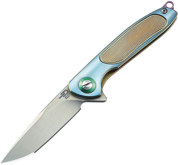 Bestech Framelock Gold & Blue Titanium Handle Stainless Folding Knife