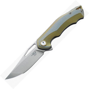 Bestech Knives 1708 Titanium Framelock Gold Handle Folding Blade Knife