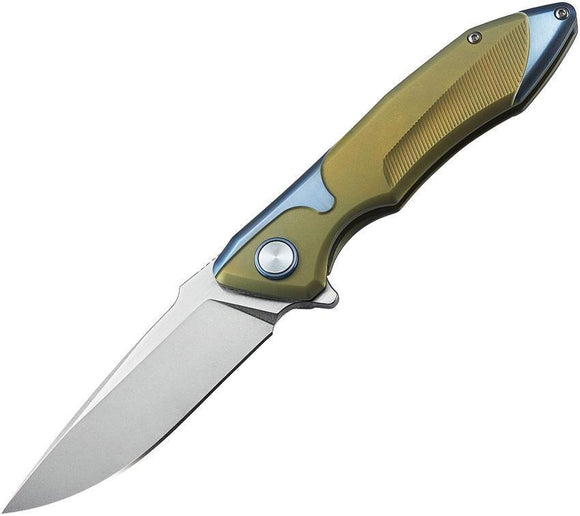 Bestech 1709 Gold & Blue Titanium Handle Framelock Folding Blade Knife
