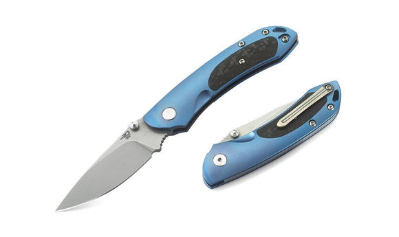 Bestech Knives Junzi Slip Joint Blue Titanium CF S35VN Folding Knife