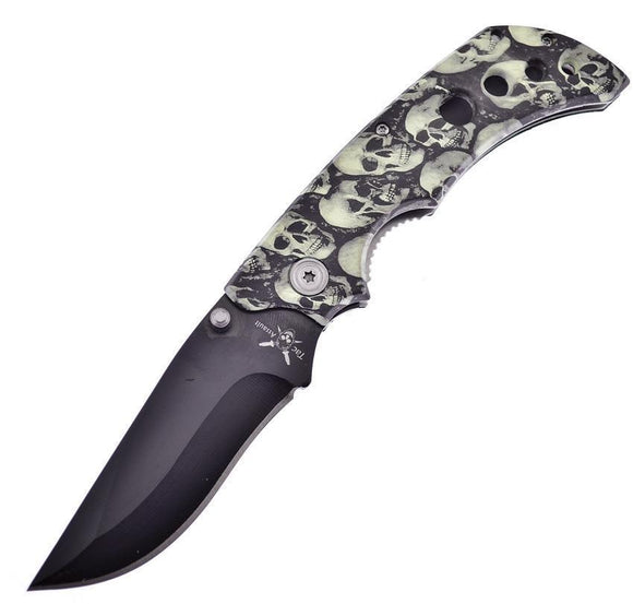 Frost Skull Camo Linerlock ABS Handle Stainless Black Folding Knife