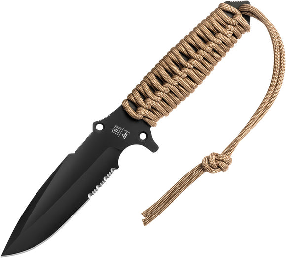 TB Outdoor Survival Coyote Brown Wrapped Serrated MOX Fixed Blade Knife 004
