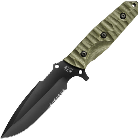 TB Outdoor Survival Green G10 Serrated MOX Drop Point Fixed Blade Knife 008