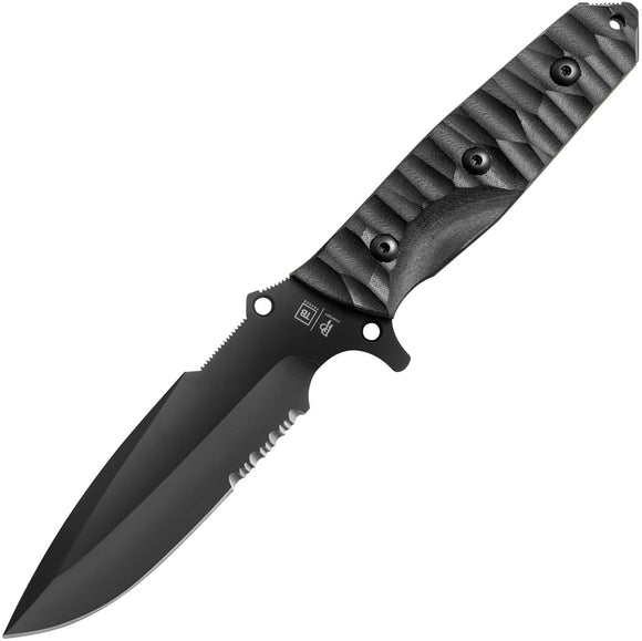 TB Outdoor Survival Black G10 Serrated MOX Drop Point Fixed Blade Knife 009
