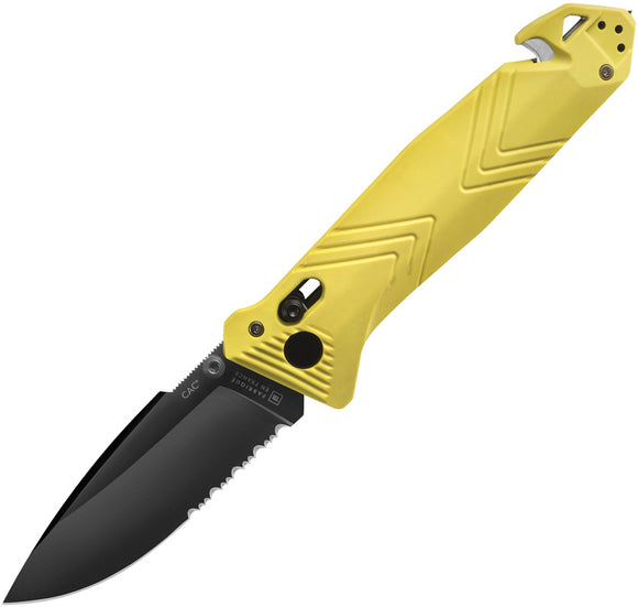 TB Outdoor C.A.C. Utility Axis Lock Yellow PA6 Folding Serrated Nitrox Knife 048
