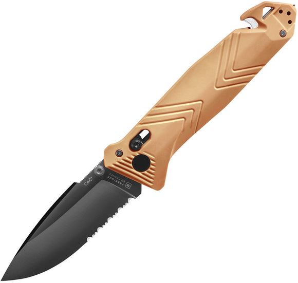 TB Outdoor C.A.C. Vengeur Axis Lock Tan Folding Nitrox Serrated Pocket Knife 102