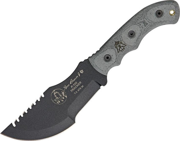 TOPS Tom Brown Tracker T-3 Fixed Sawback Blade Black Micarta Handle Knife