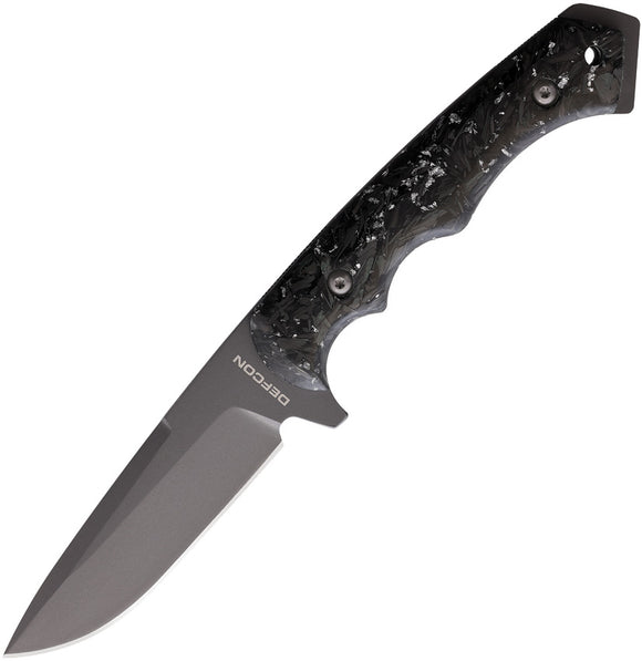 Defcon Black Carbon Fiber/Silver D2 Steel Fixed Blade Knife w/ Sheath 0007BK3