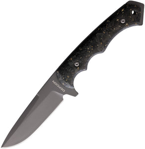 Defcon Black Carbon Fiber/Gold D2 Steel Fixed Blade Knife w/ Belt Sheath 007BK2