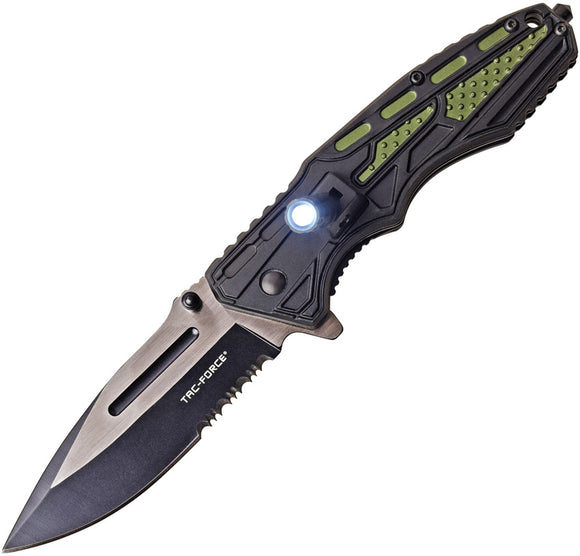 Tac Force Linerlock A/O Black & Green Two Tone Serrated Folding Knife 1000GN