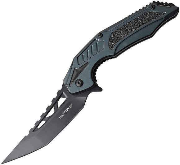 Tac Force Linerlock A/O Black Folding Knife w/ Blue/Green Aluminum Handle 1003BL