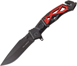 Tac Force Linerlock A/O Red & Black Aluminum Glass Breaker Folding Knife 1004BRD
