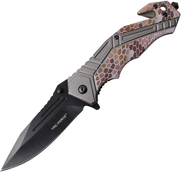 Tac Force Linerlock A/O Gray & Camo Aluminum Handle Black Folding Knife 1006GY
