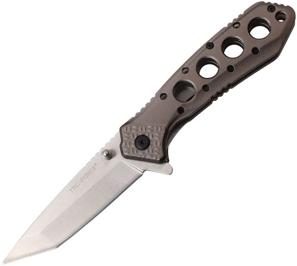 Tac Force Linerlock A/O Gray Aluminum Handle Satin Tanto Folding Knife 1010GY