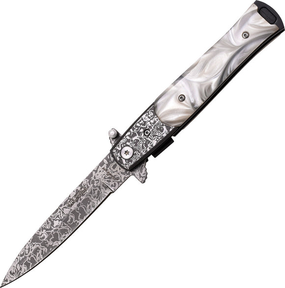 Tac Force Stiletto Linerlock A/O Imitation MOP Damascus Folding Knife 428DMP
