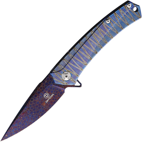 Defcon JK Series Framelock Blue & Yellow Folding Damascus Pocket Knife 4330