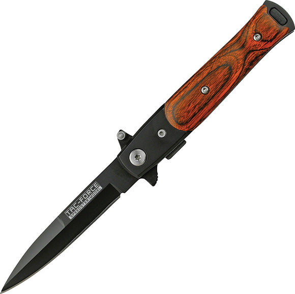 Tac Force Lil Milano Linerlock A/O Brown Wood Handle Black Folding Knife 438WB