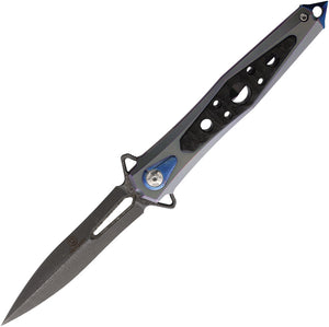 Defcon JK Series Stilleto Green Titanium & Carbon Fiber Folding Damascus Stiletto Knife 43921