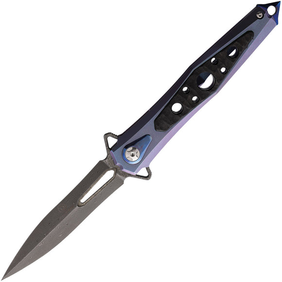 Defcon JK Series Stilleto Purple Titanium & Carbon Fiber Folding Damascus Stiletto Knife 43922