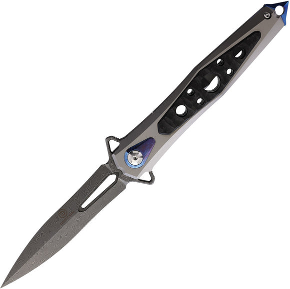 Defcon JK Series Stilleto Titanium & Carbon Fiber Folding Damascus Stiletto Knife 4392