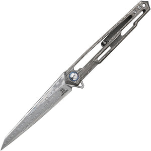 Defcon Peregrine Framelock Gray Titanium Damascus Folding Knife 4394