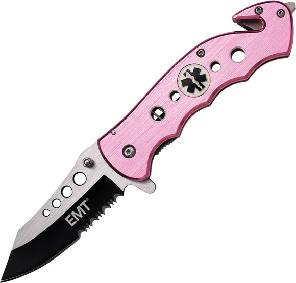 Tac Force Linerlock A/O EMT Shield Pink Aluminum Two Tone Folding Knife 498PEM