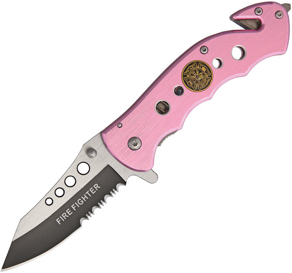 Tac Force Rescue Linerlock A/O Firefighter Pink Handle Folding Knife 498PFD