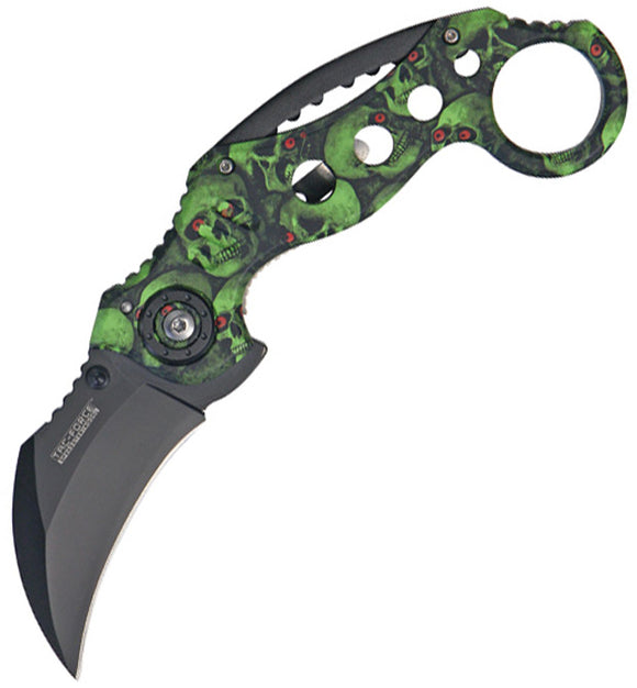Tac Force Skull Karambit A/O Green Aluminum Handle Black Folding Knife 578GNSC
