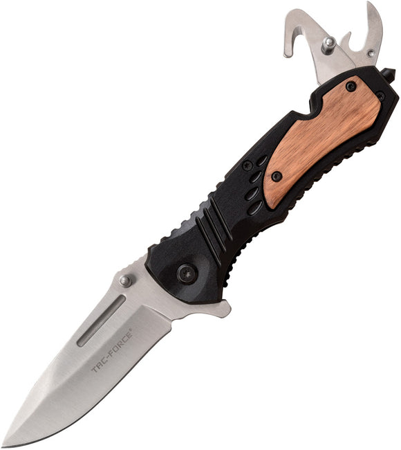 Tac Force Rescue Pocket Knife A/O Linerlock Aluminum/Wood Stainless Blade 606BZW