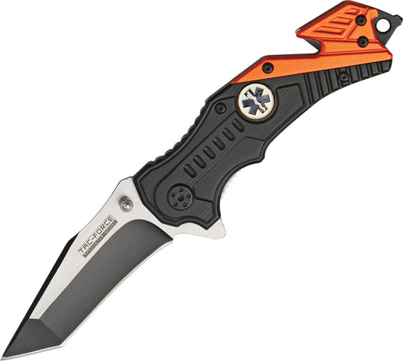 Tac Force Rescue EMT Linerlock A/O Black & Orange Handle Folding Knife 640EMT