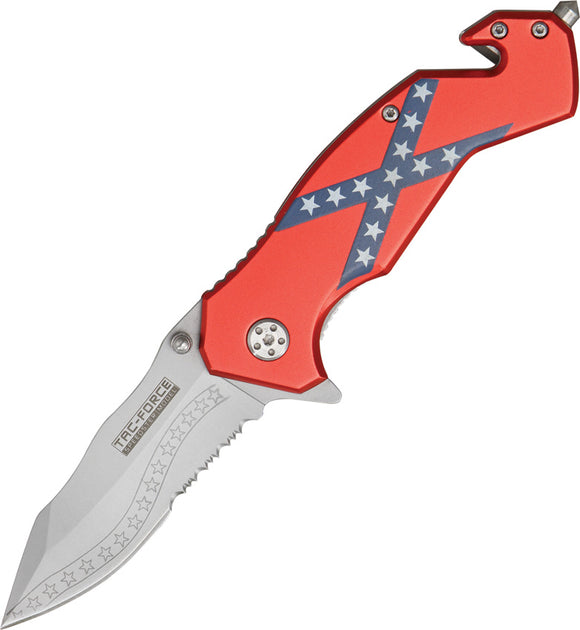 Tac Force Southern Flag Rescue Linerlock A/O Red Aluminum Folding Knife 663DF