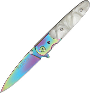 Tac Force Linerlock A/O Peal Celluloid Handle Rainbow Folding Knife 672WP