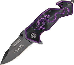 Tac Force Dragon Strike A/O Black & Purple Rescue Linerlock Folding Knife 686BP