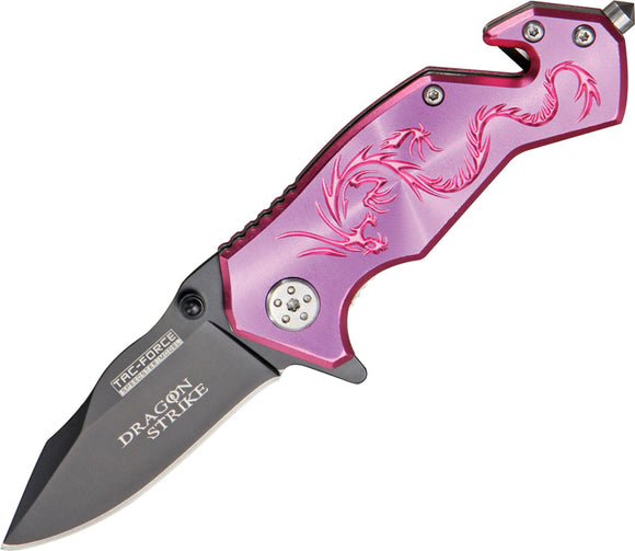 Tac Force Dragon Strike A/O Pink Handle Rescue Linerlock Folding Knife 686PE