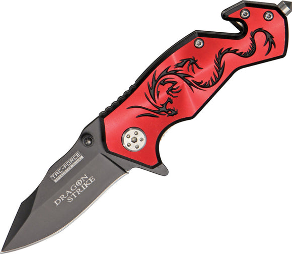 Tac Force Dragon Strike A/O Red Blk Handle Rescue Linerlock Folding Knife 686RB