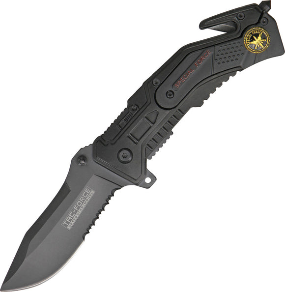 Tac Force Rescue Special Forces Linerlock A/O Black Handle Folding Knife 688SF
