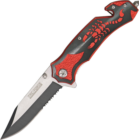 Tac Force Rescue Linerlock A/O Black & Red Scorpion Handle Folding Knife 692BR