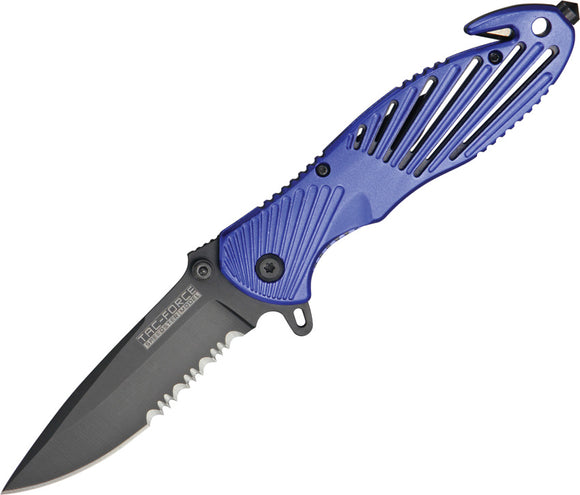 Tac Force Rescue Linerlock A/O Blue Aluminum & Gray Liners Folding Knife 702BL