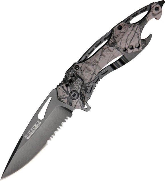 Tac Force Linerlock A/O Gray Camo Aluminum Handle Stainless Folding Knife 705FC